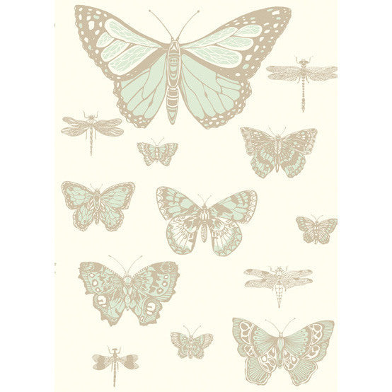Cole & Son Wallpaper Butterflies & Dragonflies Duck Egg Ivry