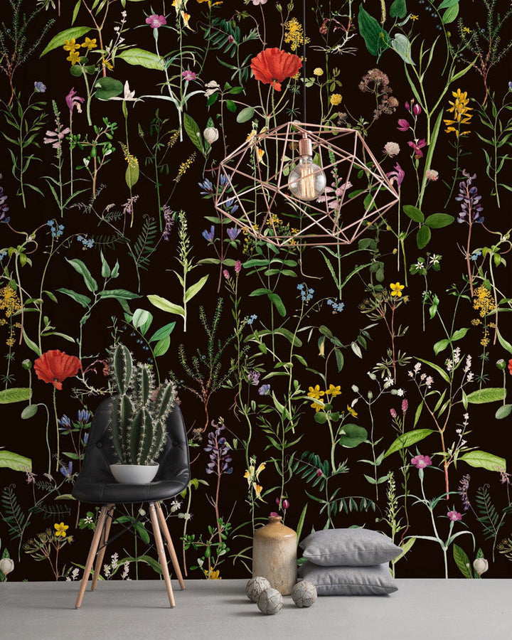 Aquafleur Anthracite Wallpaper by Mind the Gap Designer Wallpaper PREMIUM DESIGNER WALLPAPER COLLECTION Non-woven Made in Europe Paste the wall 3 rolls x 20.5 x 3.25 yards - Swanky Fabrics -