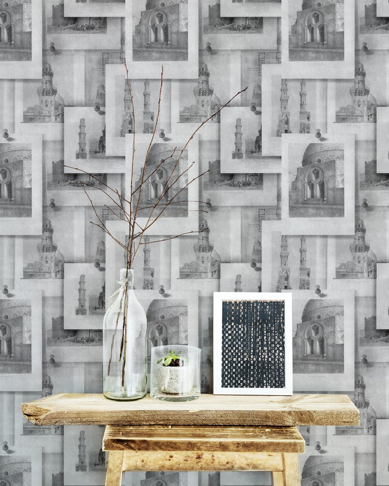 Arabian Monuments Neutral Premium Wallpaper by Mind the Gap Designer Wallpaper WALLPAPER DESIGNER COLLECTION Non-woven Made in Europe Paste the wall 3 rolls x 20.5 x 3.25 yards - Swanky Fabrics -