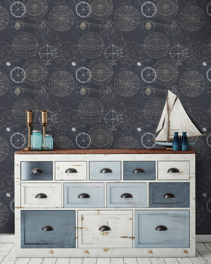 Astronomy Blue Premium Wallpaper by Mind the Gap Designer Wallpaper WALLPAPER DESIGNER COLLECTION Non-woven Made in Europe Paste the wall 3 rolls x 20.5 x 3.25 yards - Swanky Fabrics -