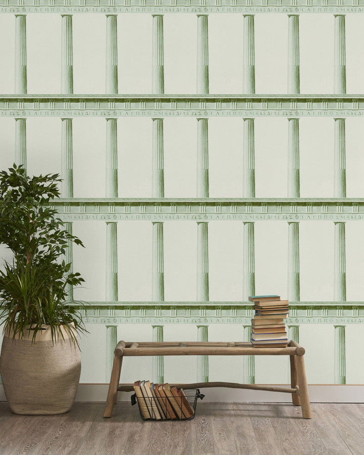 Mind The Gap Wallpaper ATHENA Moss (WP20214) | WP20214 | PREMIUM DESIGNER WALLPAPER COLLECTION | 3 rolls x 20.5 x 118.1 in | 0.52m / 20.5in | 3m / 118in | 4.65mp | 60cm / 23.6in | Mint Green, Taupe | Non-woven | Paste the wall | 3-rolls in a box | Fabric Carolina | https://www.fabriccarolina.com/