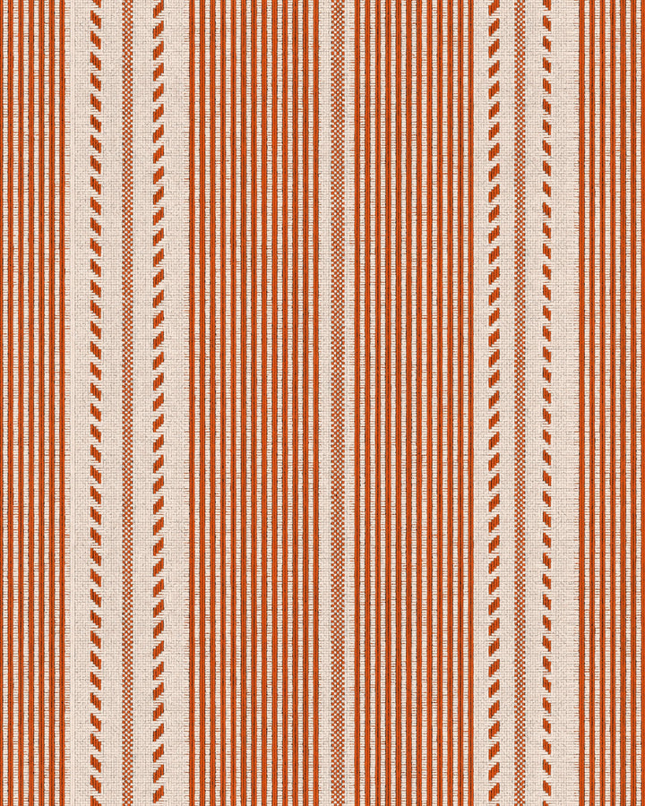 BERBER STRIPES Rouge Wallpaper (WP20756) by Mind The Gap | WP20756 | TALES OF MAGHREB | 1 roll x 52x900 cm / 20.47x354.33in | 0.52m / 20.5in | 9m / 354in | 4.68sqm / 50sq ft | 52cm / 20.5in | Taupe, Orange | Non-woven Textured | Paste the wall | 1-roll in a box | Fabric Carolina | https://www.fabriccarolina.com/