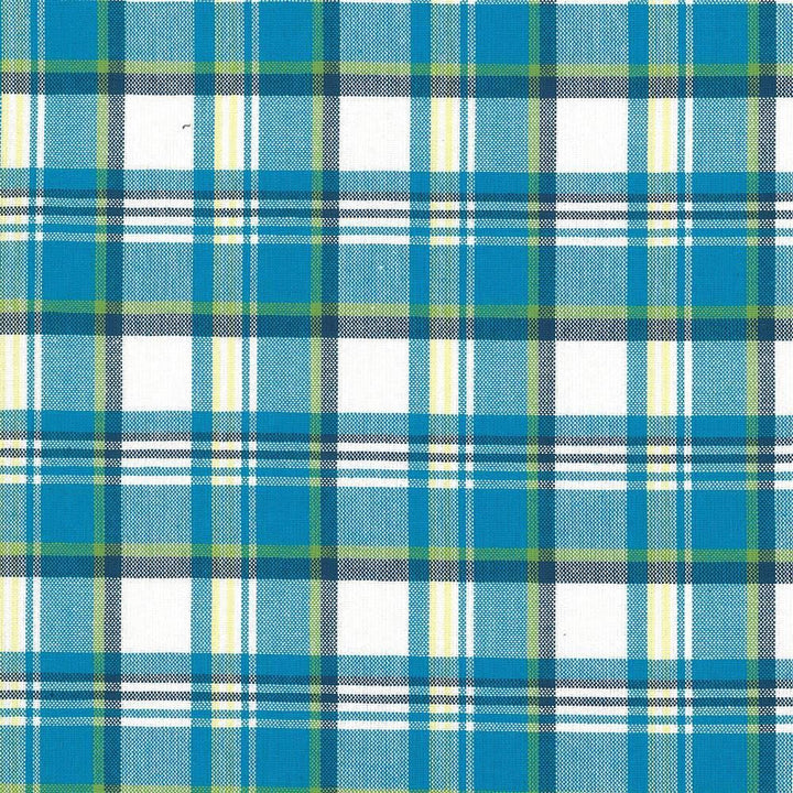 Bardwell Plaid Mediterranean by Kasmir Designer Fabric 5073 100% Cotton INDIA 30,000 Wyzenbeek Double Rubs Horizontal: 3 inches and Vertical: 3 inches 54 - Swanky Fabrics -