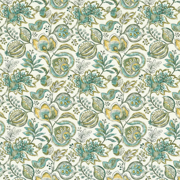 Bersa Aquamist by Kasmir Designer Fabric See sample 100% Cotton
 INDIA 9,000 Wyzenbeek Double Rubs </p><p>Repeat: Horizontal: 13 4/8 inches and Vertical: 13 4/8 inches 54 - Swanky Fabrics -