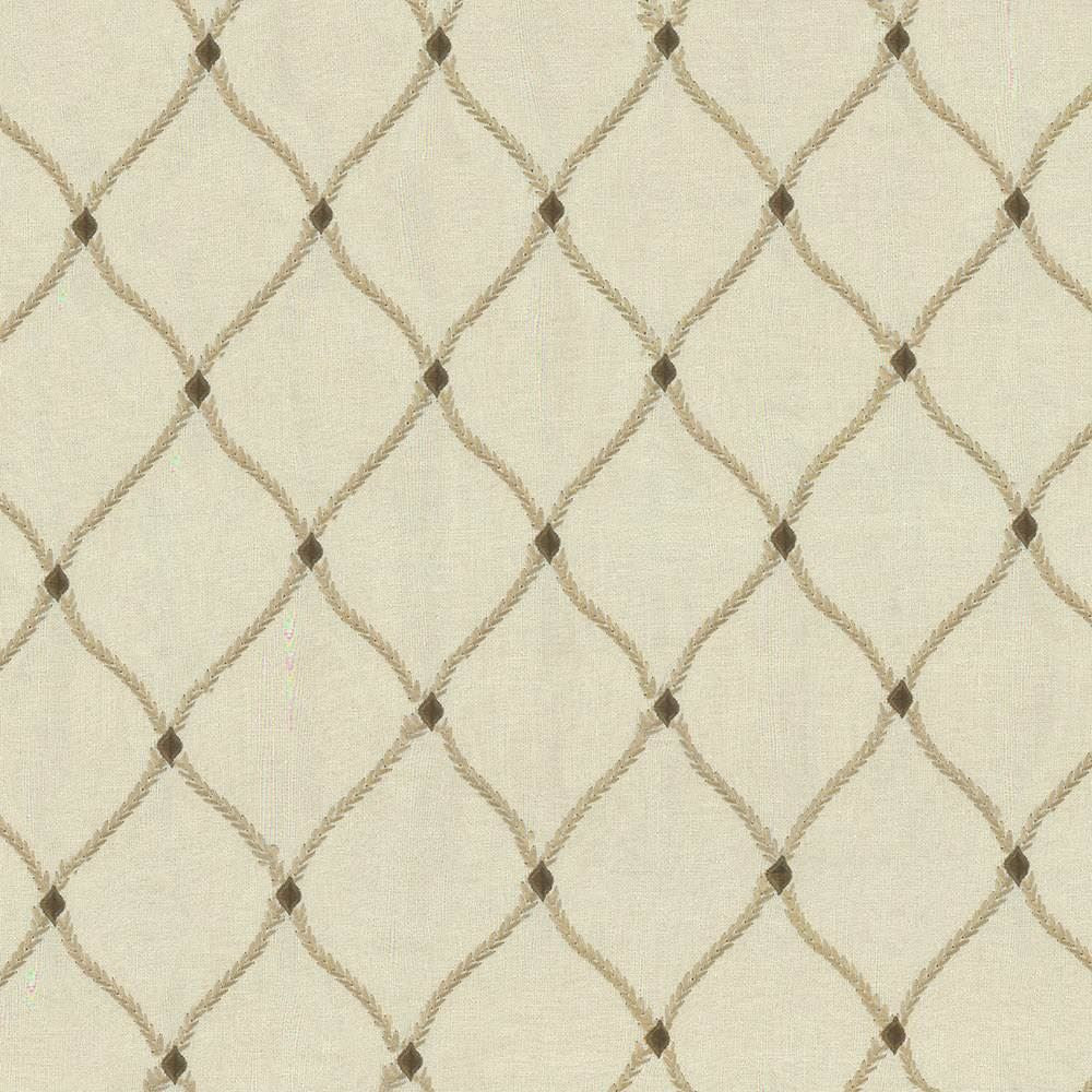 Bluffton Ecru by Kasmir Designer Fabric 1437 100% Polyester Embroidery 100% Rayon INDIA 15,000 Wyzenbeek Double Rubs Horizontal: 4 2/8 inches and Vertical: 6 1/8 inches 51 - 55 - Swanky Fabrics -