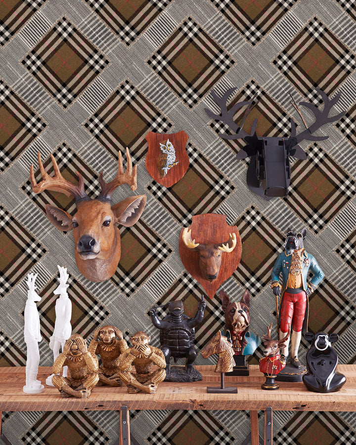 Checkered Patchwork Mid Brown wallpaper by Mind the Gap (WP20390), view 2