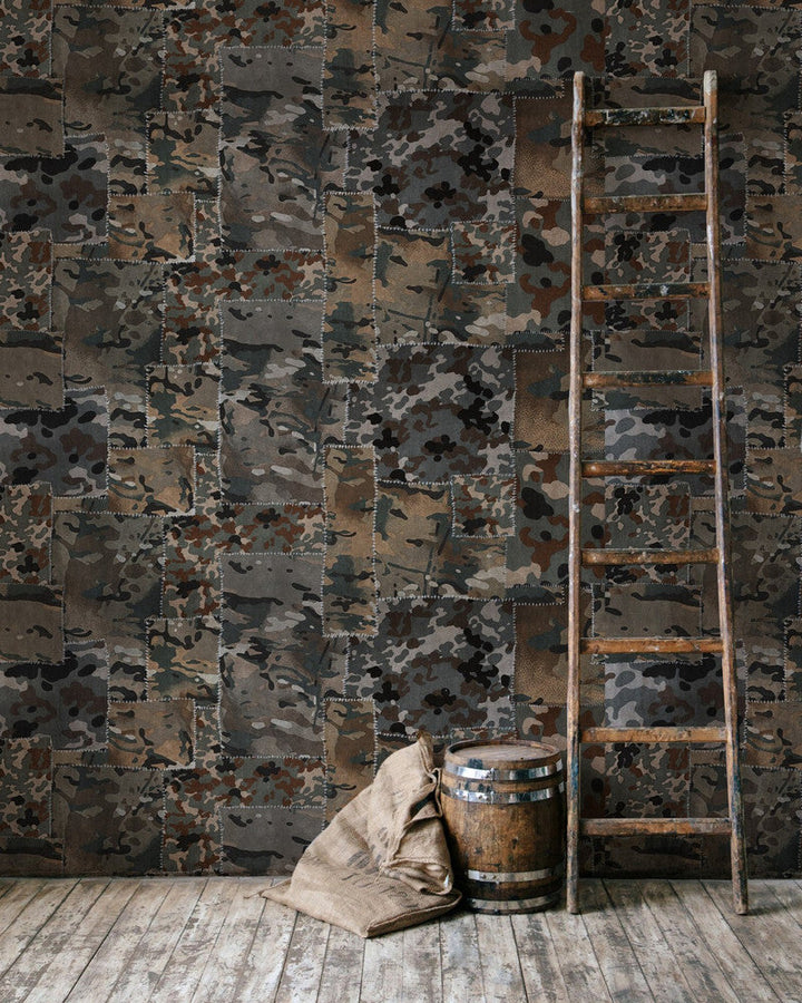 Camo Brown Wallpaper by Mind the Gap Designer Wallpaper PREMIUM DESIGNER WALLPAPER COLLECTION Non-woven Made in Europe Paste the wall 3 rolls x 20.5 x 3.25 yards - Swanky Fabrics -