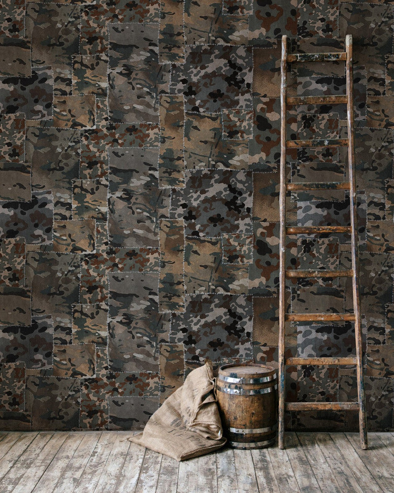 Mind The Gap Wallpaper CAMO Brown Wallpaper (WP20202) | WP20202 | PREMIUM DESIGNER WALLPAPER COLLECTION | 3 rolls x 20.5 x 118.1 in | 0.52m / 20.5in | 3m / 118in | 4.65mp | 60cm / 23.6in | Black, Brown, Green, Grey | Non-woven | Paste the wall | 3-rolls in a box | Fabric Carolina | https://www.fabriccarolina.com/