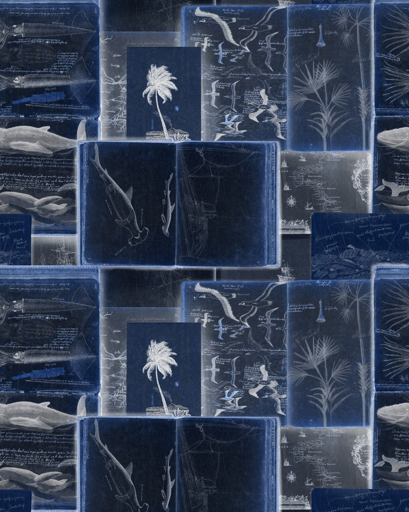 Mind The Gap Wallpaper SEAMAN'S JOURNAL indigo Wallpaper (WP20561) | WP20561 | SUNDANCE VILLA | 3 rolls x 20.5 x 118.1 in | 0.52m / 20.5in | 3m / 118in | 4.65mp | 105cm / 41.3in | Black, Indigo, White | Textured Matte | Paste the wall | 3-rolls in a box | Fabric Carolina | https://www.fabriccarolina.com/