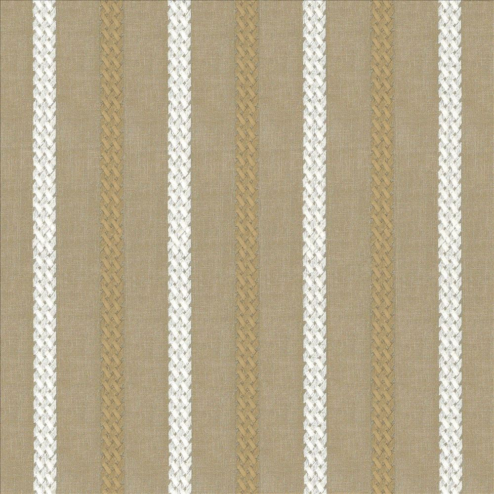Celtic Stripe Taupe by Kasmir Designer Fabric 1443 100% Polyester Embroidery 100% Rayon INDIA 25,000 Wyzenbeek Double Rubs Horizontal: 4 2/8 inches and Vertical: 4/8 inches 54 - 55 - Swanky Fabrics -