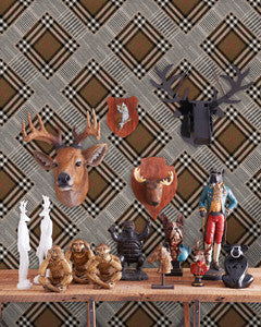 Mind the Gap Wallpaper Mind The Gap   CHECKERED PATCHWORK Mid Brown   (WP20390)