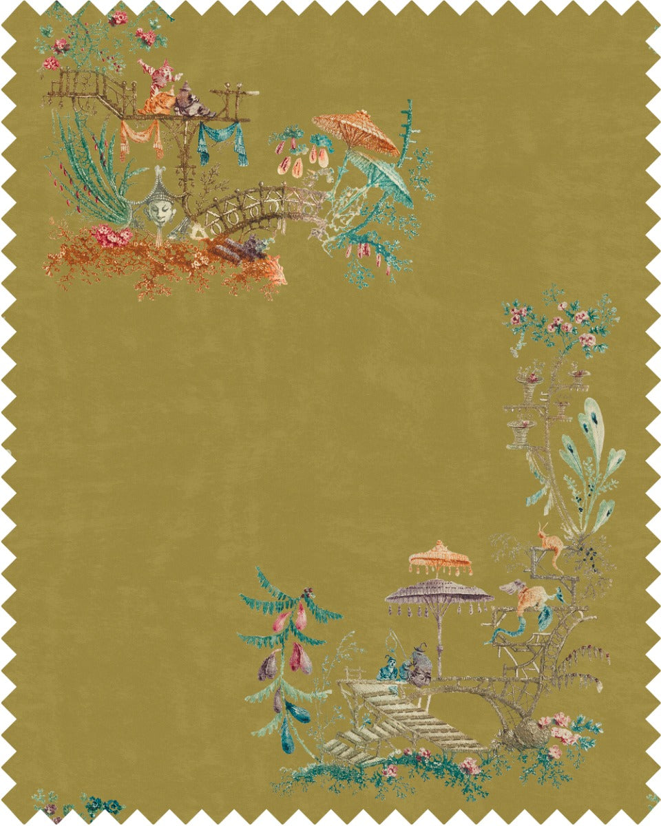 Chinoiserie velvet fabric by Mind the Gap (FB00027), swatch