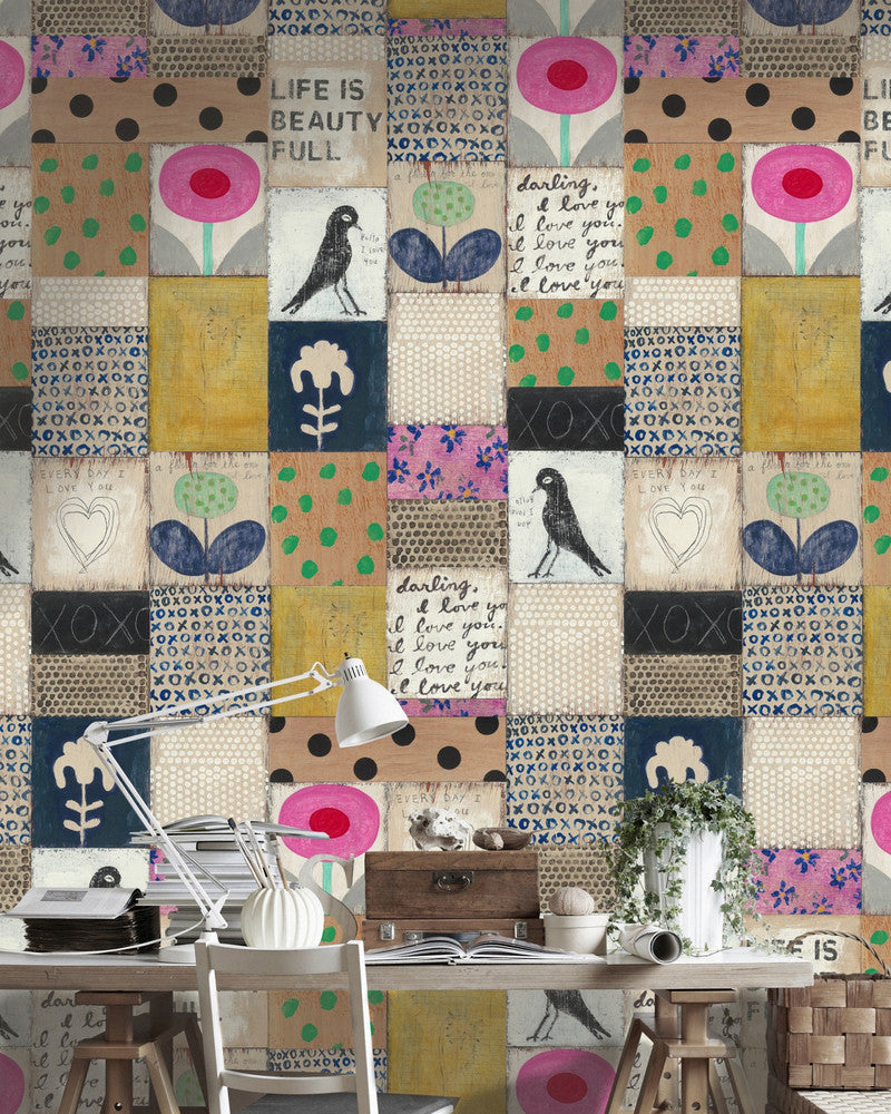 Collage by Mind the Gap Designer Wallpaper THE SUGARBOO COLLECTION Non-woven Made in Europe Paste the wall 3 rolls x 20.5 x 3.25 yards - Swanky Fabrics -