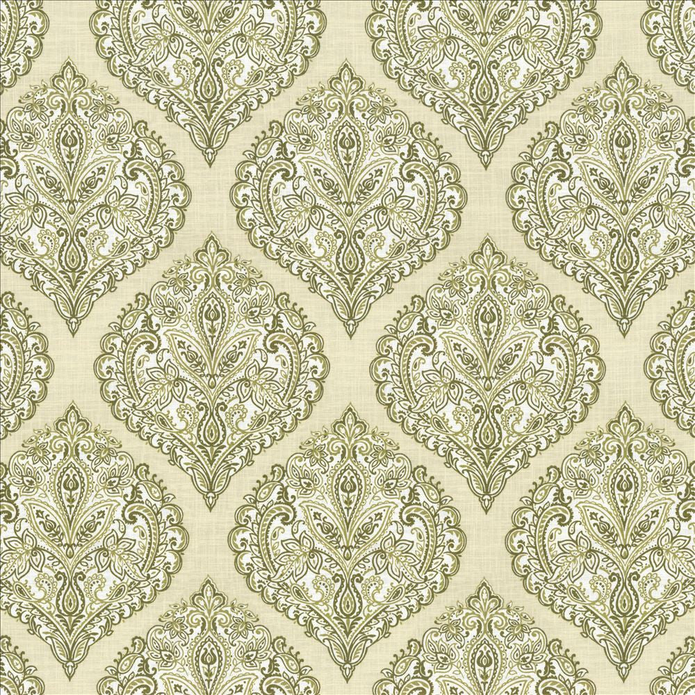 Copa Damask Moss  by Kasmir Designer Fabric 5065 55% Linen
45% Rayon
 CHINA 15,000 Wyzenbeek Double Rubs Horizontal: 14 3/8 inches and Vertical: 14 5/8 inches 54  - Swanky Fabrics -