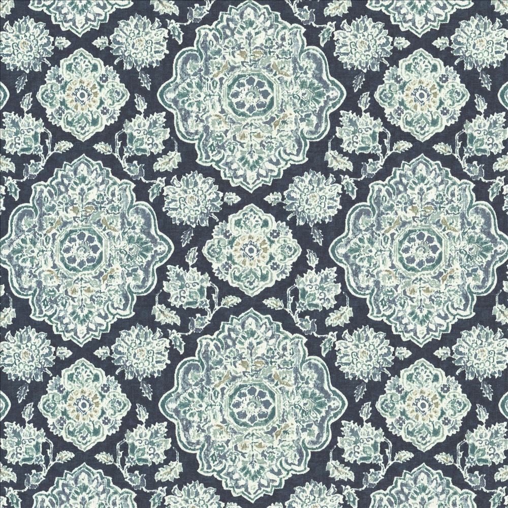 Cowan Court Indigo by Kasmir Designer Fabric 1458 70% Viscose
30% Linen
 SPAIN 30,000 Wyzenbeek Double Rubs </p><p>Repeat: Horizontal: 27 inches and Vertical: 27 inches 54 - Swanky Fabrics -