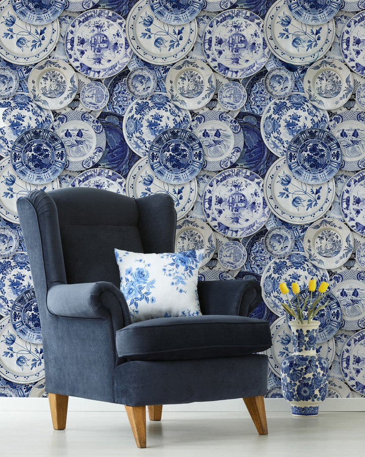 Delftware by Mind the Gap Designer Wallpaper PREMIUM DESIGNER WALLPAPER COLLECTION Non-woven Made in Europe Paste the wall 3 rolls x 20.5 x 3.25 yards - Swanky Fabrics -