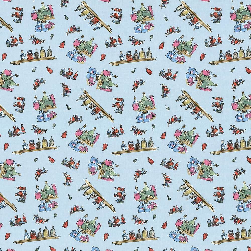 Diddly Bottles Marvelous Blue by Kasmir Designer Fabric 1445 100% Cotton TURKEY Not Tested Horizontal: 13 4/8 inches and Vertical: 12 5/8 inches 55 - Swanky Fabrics -