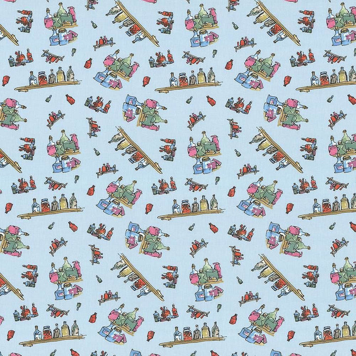 Diddly Bottles Marvelous Blue by Kasmir Designer Fabric See sample 100% Cotton
 TURKEY Not Tested </p><p>Repeat: Horizontal: 13 4/8 inches and Vertical: 12 5/8 inches 55 - Swanky Fabrics -