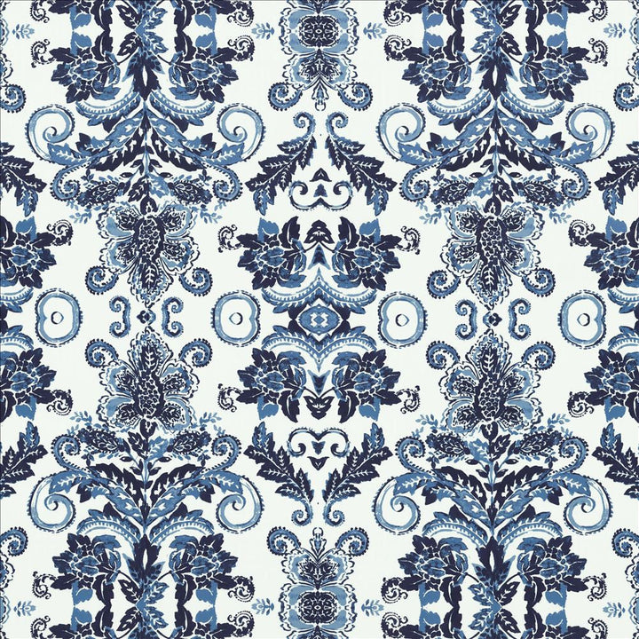 Doncaster Indigo by Kasmir Designer Fabric 1458 100% Cotton
 CHINA 11,500 Wyzenbeek Double Rubs </p><p>Repeat: Horizontal: 48 4/8 inches and Vertical: 46 inches 56 - Swanky Fabrics -