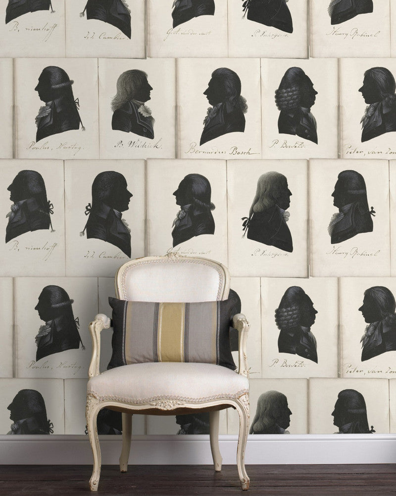 Mind The Gap Wallpaper DUTCH PORTRAITS Wallpaper (WP20185) | WP20185 | PREMIUM DESIGNER WALLPAPER COLLECTION | 3 rolls x 20.5 x 118.1 in | 0.52m / 20.5in | 3m / 118in | 4.65mp | 70cm / 27.6in | Black, Taupe | Non-woven | Paste the wall | 3-rolls in a box | Fabric Carolina | https://www.fabriccarolina.com/