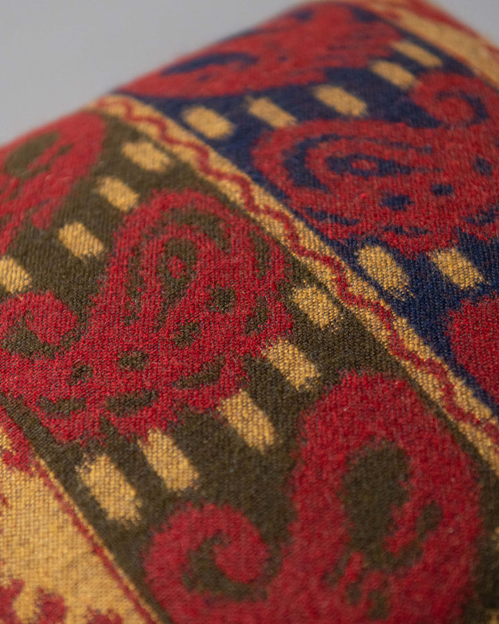 ERZSEBET cushion (LC40274) by Mind The Gap | LC40274 | TRANSYLVANIAN RHAPSODY | 50 x 50 cm / 20 x 20 in | Taupe, Blue, Red, Brown | Tasseled corners | Duck feather | 27% Acrylic, 32% Cotton, Other Fibers | Fabric Carolina | https://www.fabriccarolina.com/