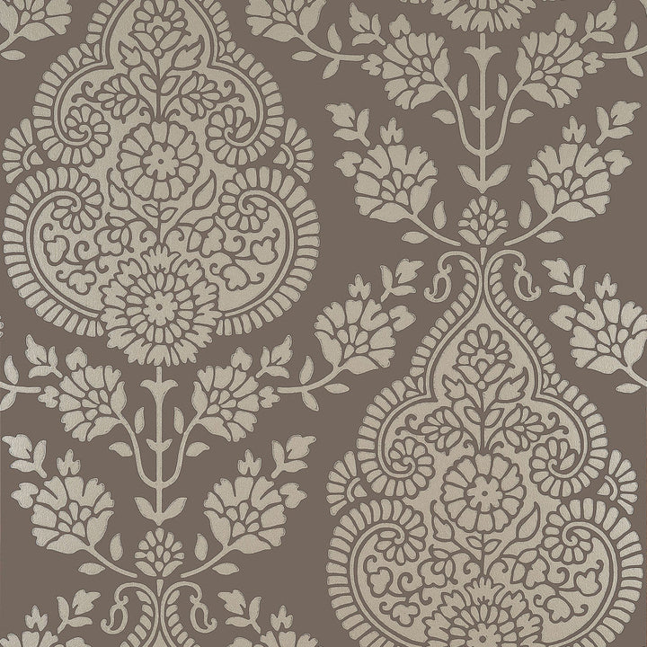 Balmuccia Damask Pewter on Chestnut AT57869 by Anna French Wallpaper Anna French Wallpaper Balmuccia Damask Pewter on Chestnut AT57869Wallpaper Bristol </p><p>Repeat: V: 21.00"(53.34 cm) 20.50"(52.07 cm) - Fabric Carolina -