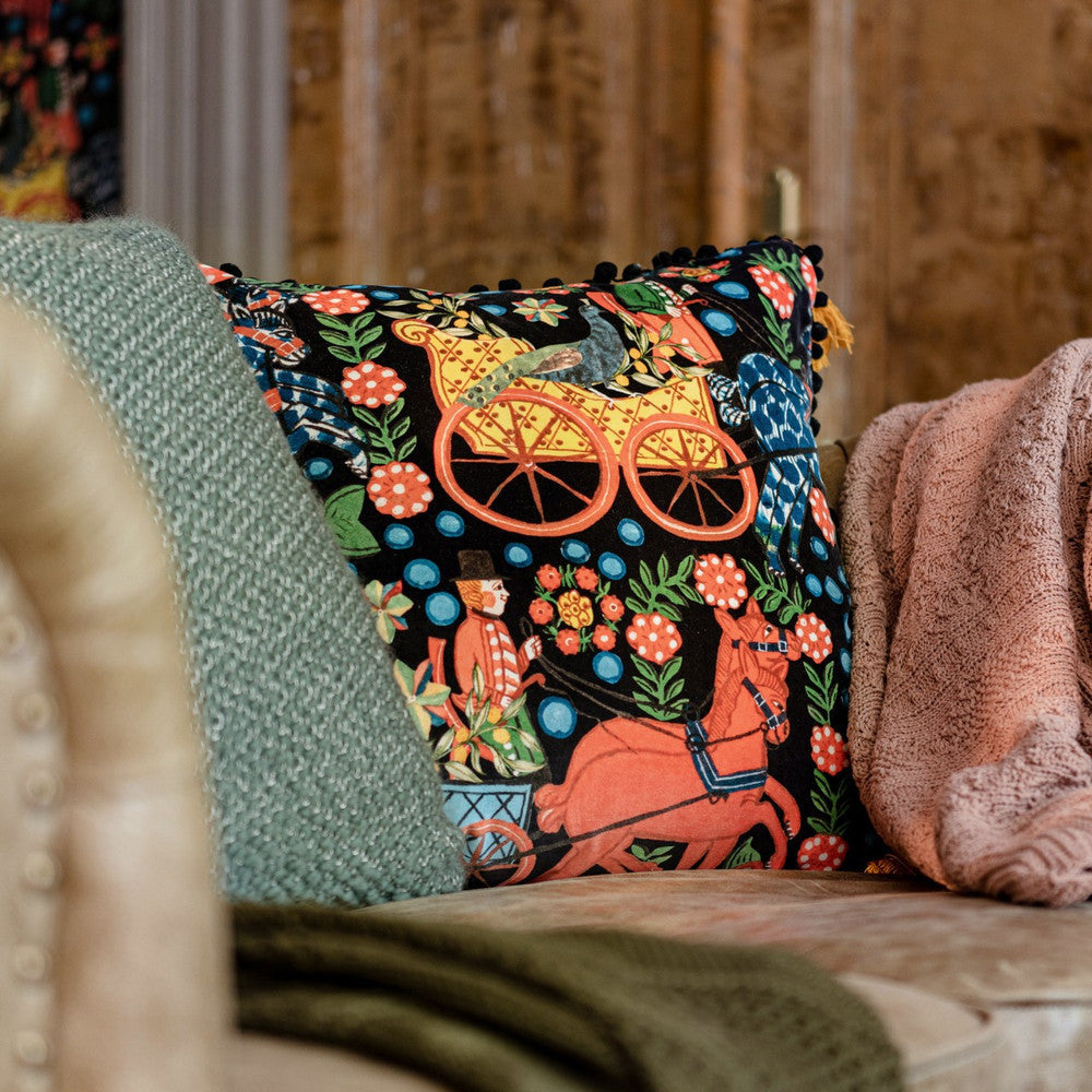 Mind The Gap Pillows FASNACHT Anthracite Velvet Cushion (LC40182) | LC40182 | TYROL APRES-SKI HOME COLLECTION | 20 x 20 in | Black, Blue, Red | Fabric Carolina | https://www.fabriccarolina.com/