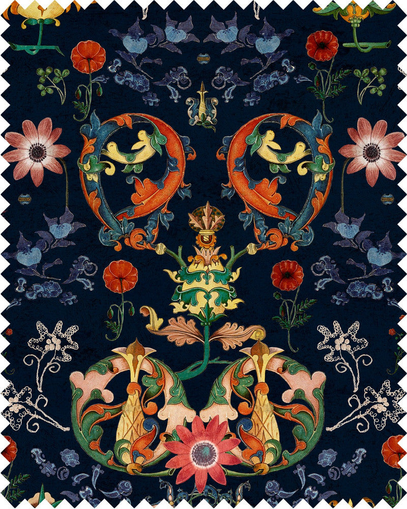 Mind The Gap Fabric TRANSYLVANIA FOLK Linen (FB00012) | FB00012 | NOMAD STORY | Blue, Red, Taupe, Yellow | Fabric Carolina | https://www.fabriccarolina.com/