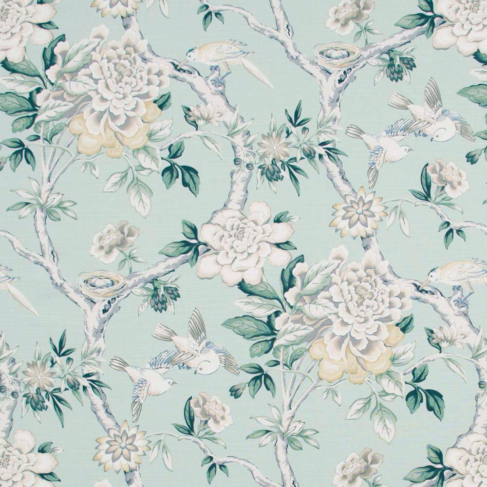 Bird Sanctuary Julep by Carole Designer Fabric Pink Jade 100% Cotton- SSR Peru 25,000 Wyzenbeek Double Rubs Horizontal: 13.5 and Vertical: 25.25 54 - Swanky Fabrics -