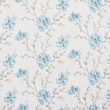 Darling Blooms Bluejay by Carole Designer Fabric Bluebell 52% Cotton, 48% Polyester India 15,000 Wyzenbeek Double Rubs 9 1/4" , 26 3/8" H HD 52.75" - Swanky Fabrics -