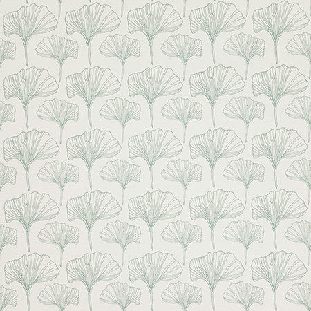 Ginkgo Sketches Mist by Carole Designer Fabric Dewdrop 100% Cotton Spain 50,000 WYZENBEEK DOUBLE RUBS 4 1/2" V, 4 1/2" H 54" - Swanky Fabrics -
