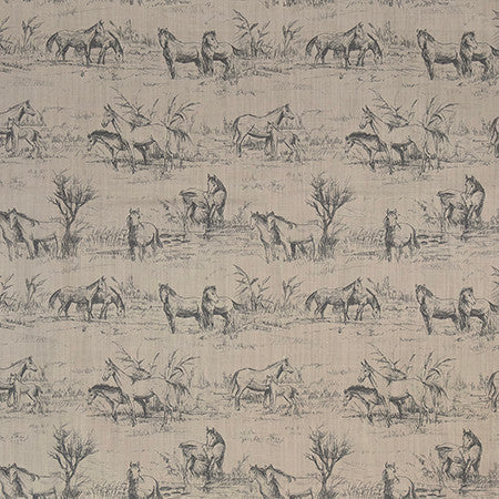 Horse Around Sepia by Carole Designer Fabric Well Suited 97% Cotton, 3% Linen 20,000 Wyzenbeek Double Rubs 17 3/4" V, 18" H 57" - Swanky Fabrics -