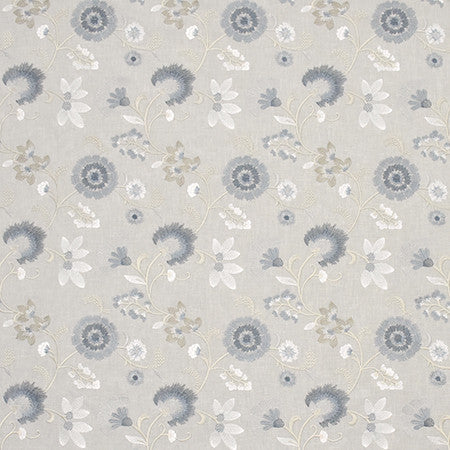 Always There Iceberg by Carole Designer Fabric Wallflower Base: 52% Cotton, 48% Polyester. Embr: 100% Poly INDIA 15,000 Wyzenbeek Double Rubs 9 1/4" V, 8 3/4" H 52.5" - Swanky Fabrics -