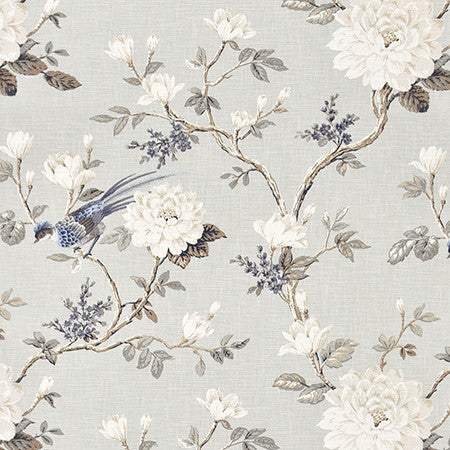 Garden Bird Dove by Carole Designer Fabric Bluebell 100% Cotton-Soil Repellent Pakistan 50,000 Wyzenbeek Double Rubs 25 1/8" V, 27"H 56" - Swanky Fabrics -