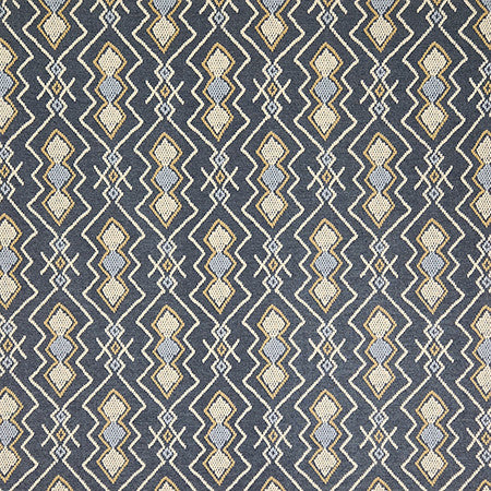 Fresh Form Indigo by Carole Designer Fabric Hidden Treasure Base: 84% Cotton, 16% Polyester Embr: 100% Cotton India 12 1/2" V, 3 3/4" H HD 54" - Swanky Fabrics -