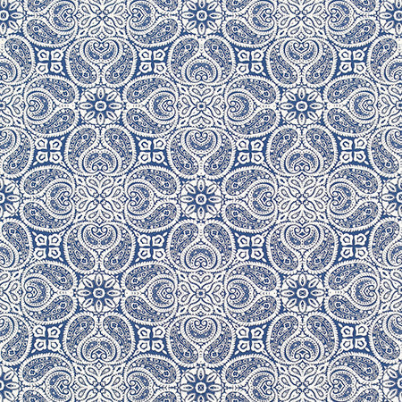 Paisley Connections Navy by Carole Designer Fabric Bluebell 100% Cotton-Soil Repellent Pakistan 12 1/2" V, 13 1/2" H HD 56.5" - Swanky Fabrics -