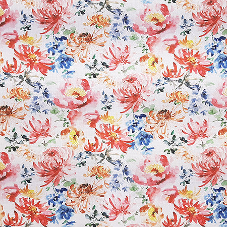 Flower Party Geranium by Carole Designer Fabric Dawn & Dusk 100% Cotton India 27" V, 13 1/2" H HD 54" - Swanky Fabrics -
