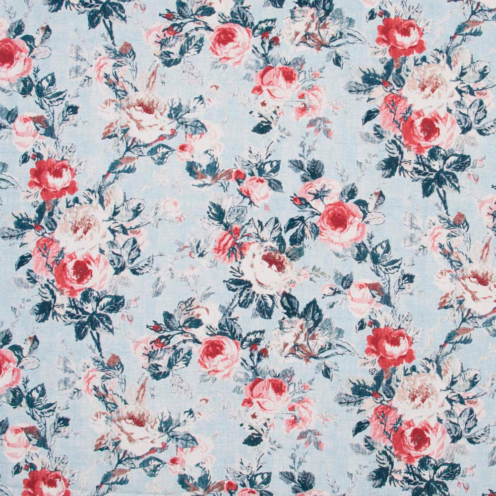 Anniversary Dance Chambray by Carole Designer Fabric Red Sea 80% Cotton, 20% Linen China 51,000 Wyzenbeek Double Rubs Horizontal: 27 and Vertical: 25.25 54 - Swanky Fabrics -