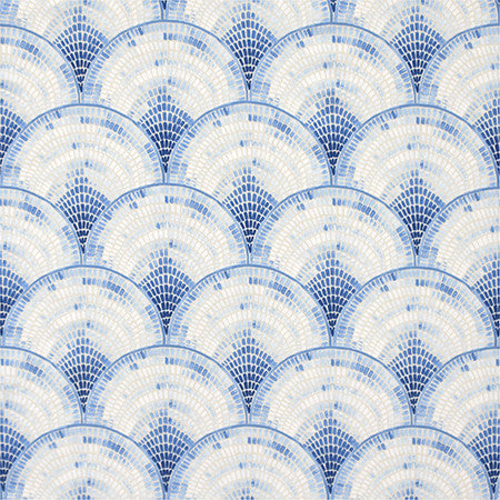 Mosaic Fan Bluebell by Carole Designer Fabric Bluebell 100% Cotton-Soil Repellent Pakistan 9" V, 9" H HD 56.5" - Swanky Fabrics -
