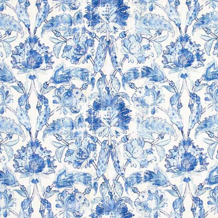Grove Garden Porcelain Blue by Carole Designer Fabric Red Sea 100% Polyester India 19 1/8" V, 27 1/2" H 56 1/4" - Swanky Fabrics -
