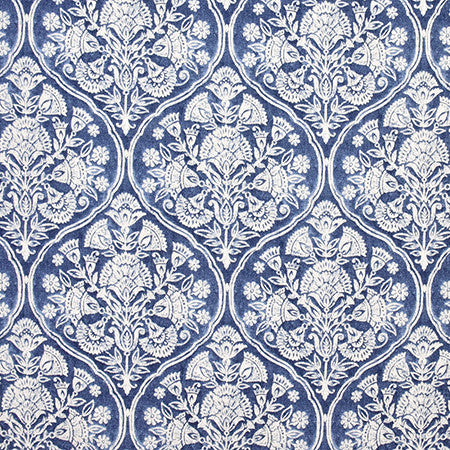 Live Your Life Indigo by Carole Designer Fabric Wellington 75% Cotton, 25% Linen-Stain Resistant KOREA 10,000 Wyzenbeek Double Rubs 17 1/2" V, 13 1/4" H HD 54.5" - Swanky Fabrics -