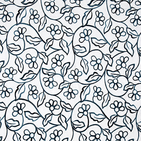 Ainsley Way Navy by Carole Designer Fabric English Garden Base: 100% Cotton Embr: 100% Acrylic 2,000 Martindale Circular Rubs 15" V, 13 1/4" H 53*" - Swanky Fabrics -