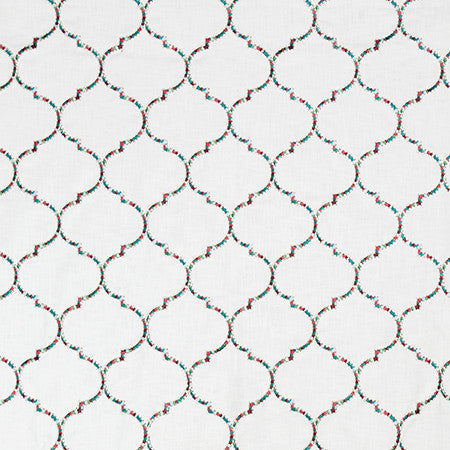 River Current Aqua Blossom by Carole Designer Fabric Go West Base 100% Cotton Embr 100% Viscose N/A 7 1/2" V, 6 1/4" H 50*" - Swanky Fabrics -