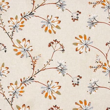 So In Love Tangerine by Carole Designer Fabric Wallflower Base: 50% Poly, 50% Cotton. Embr: 60% Poly, 40% Cotton INDIA N/A 15 1/2" V, 25" H 51" - Swanky Fabrics -