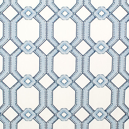 Graceful Gate Delft by Carole Designer Fabric French Navy,Bluebell 100% Polyester India 6 1/2" V, 6 3/4" H 53.5" - Swanky Fabrics -