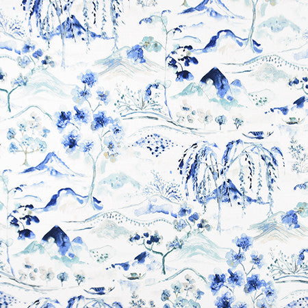 A Day Off Indigo by Carole Designer Fabric Bluebell 100% Cotton Spain 27" V, 13 1/2" H HD 54" - Swanky Fabrics -