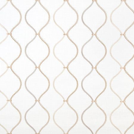 Stroke Of Genius Light Gold by Carole Designer Fabric Well Suited Base: 75% Cotton, 25% Polyester Embr: 100% Polyester 20,000 Wyzenbeek Double Rubs 6 1/2" V, 10 3/4" H 53.75*" - Swanky Fabrics -