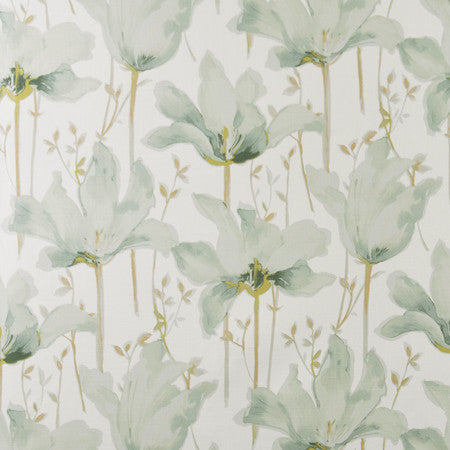 Lotus Blooms Mist by Carole Designer Fabric Muse 100% Cotton India 50,000 Wyzenbeek Double Rubs 24" V, 27" H 54" - Swanky Fabrics -