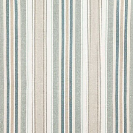 Beachside Stripe Spa by Carole Designer Fabric Dewdrop 100% Cotton India 30,000 WYZENBEEK DOUBLE RUBS 13 1/2" H 54" - Swanky Fabrics -