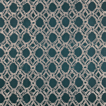 Never Lost Peacock by Carole Designer Fabric Blue Steel 100% Polyester China 60,000 Wyzenbeek Double Rubs 11 3/4" V, 14 5/8" H 56" - Swanky Fabrics -